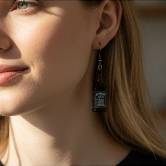1 LEFT- ALMOST SOLD OUT Jack Daniels Liquor bottle earrings - Picture 2 of 2